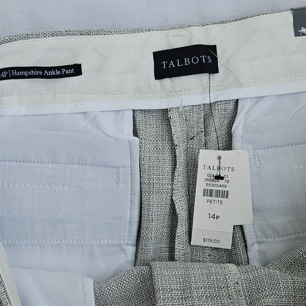 Talbots Hampshire Ankle Pants 14P NWT Gray Tweed Straight Leg Career Office Peti - Picture 5 of 15